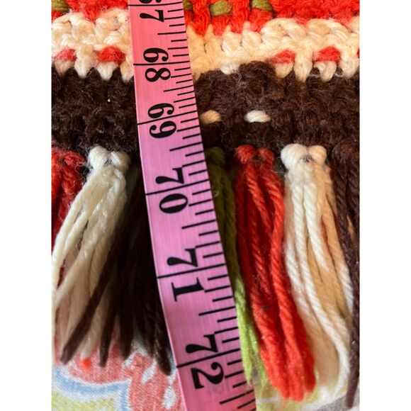 Vtg Crocheted Fringe Afghan 72"x51" Cozy Brown Orange Cream Green Grannycore MCM - Picture 2 of 7